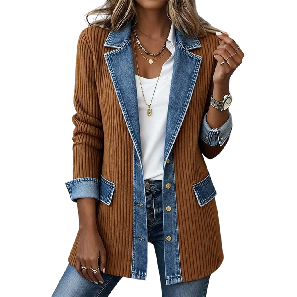 Corinne | Veste bimatière denim et maille