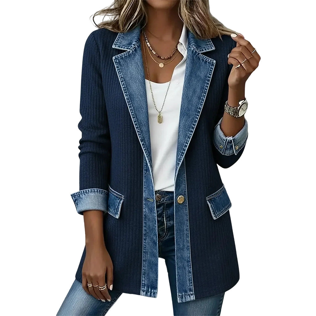 Corinne | Veste bimatière denim et maille