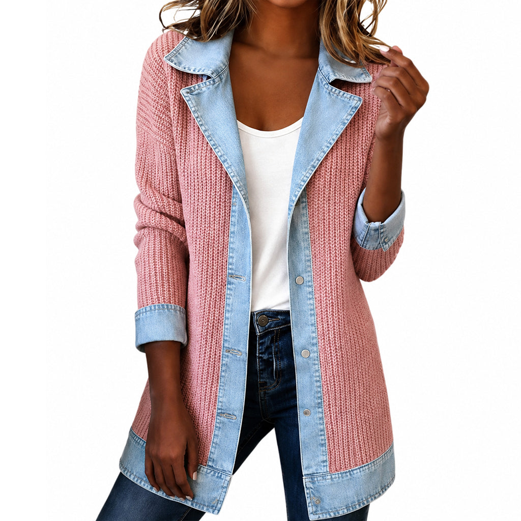 Corinne | Veste bimatière denim et maille