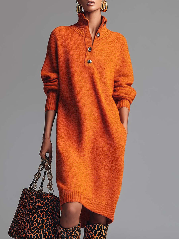 Lorène™ | Robe pull à col boutonné