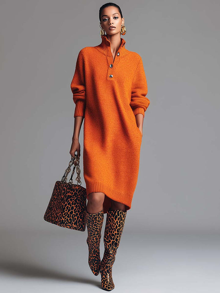 Lorène™ | Robe pull à col boutonné