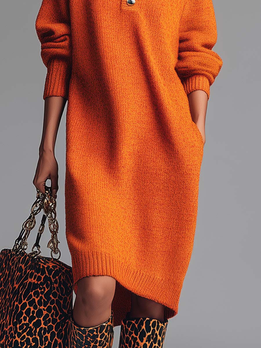 Lorène™ | Robe pull à col boutonné